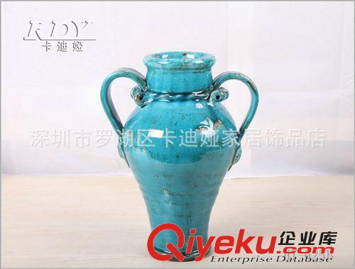 经销批发 家居花瓶批发 裂纹陶瓷工艺品 经典双耳花器