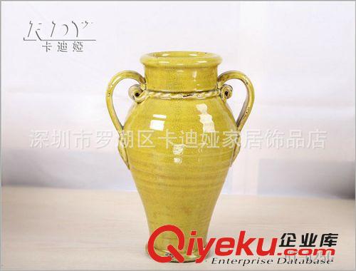 经销批发 家居花瓶批发 裂纹陶瓷工艺品 经典双耳花器