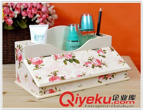時(shí)尚木質(zhì)貼紙化妝品收納盒 珠寶首飾盒宜家田園 小件收納整理