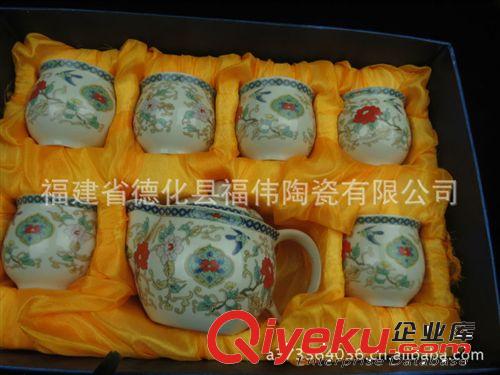 供應(yīng)7頭青花瓷茶具整套禮品套裝|大水壺雙層杯|釉中彩|禮盒裝原始圖片2