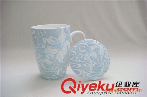 gd骨瓷咖啡杯子有蓋花茶杯390毫升不規則形狀花卉蝴蝶彩盒裝