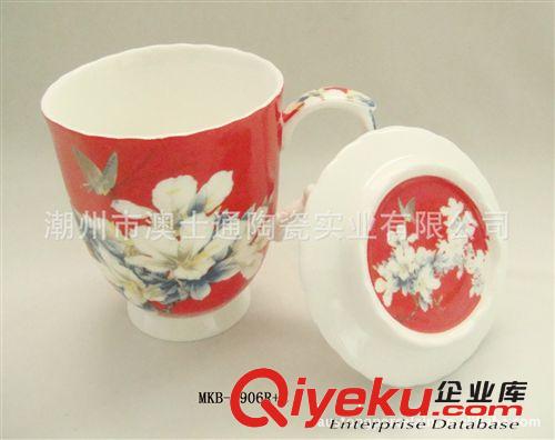 gd骨瓷咖啡杯子有蓋花茶杯390毫升不規則形狀花卉蝴蝶彩盒裝原始圖片2