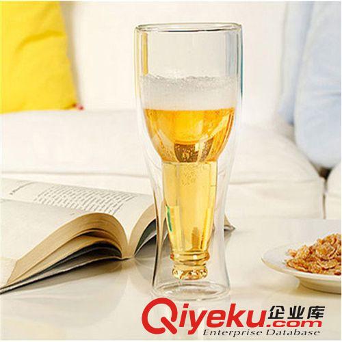 2014熱銷創(chuàng)意雙層玻璃啤酒杯 350ml啤酒雙層杯 個性啤酒玻璃杯原始圖片3