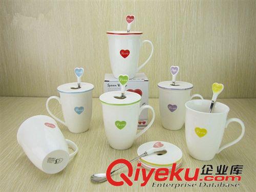 廣州錦陶廠家現貨批發 個性創意LOVE愛心水杯 配勺帶蓋 多色可選原始圖片2