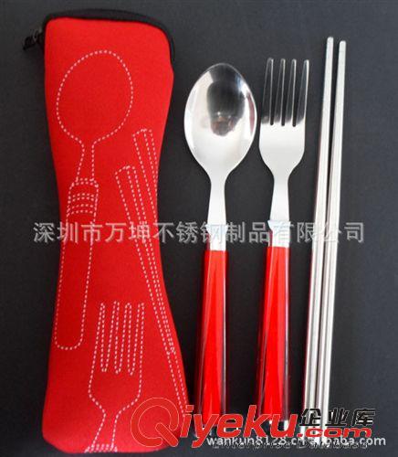 中國紅gd喜慶布包3件套餐具|便攜塑柄布包餐具套裝/布包餐具原始圖片3