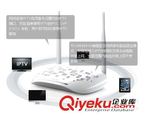 TP-LINK TD-W89841N 增強(qiáng)型 無線路由器 貓 小交換機(jī) ADSL