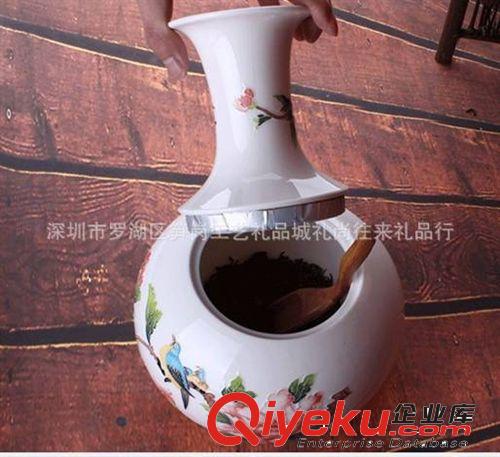 ［廠家直供］花開富貴多功能賞瓶茶葉罐 陶瓷禮品批發(fā)訂制原始圖片3