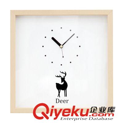 37度生活 創(chuàng)意zakka 韓式小清新實(shí)木方形小馬圖案掛鐘 家居裝飾