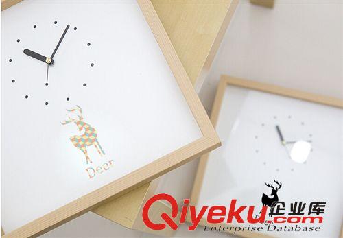 37度生活 創(chuàng)意zakka 韓式小清新實(shí)木方形麋鹿圖案掛鐘 家居裝飾原始圖片3