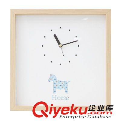 37度生活 創(chuàng)意zakka 韓式小清新實(shí)木方形胡子圖案掛鐘 家居裝飾
