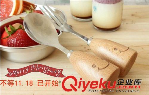 【爆款】創意zakka笑臉木柄不銹鋼勺 創意家居 韓式優質禮品餐具原始圖片2