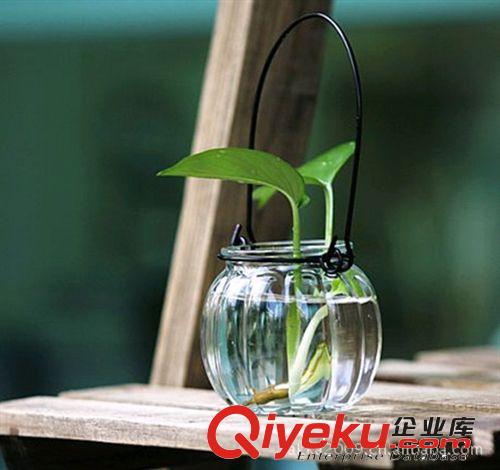 ZAKKA 雜貨 鐵線提手玻璃南瓜形燭臺 吊掛玻璃花瓶 家居擺設