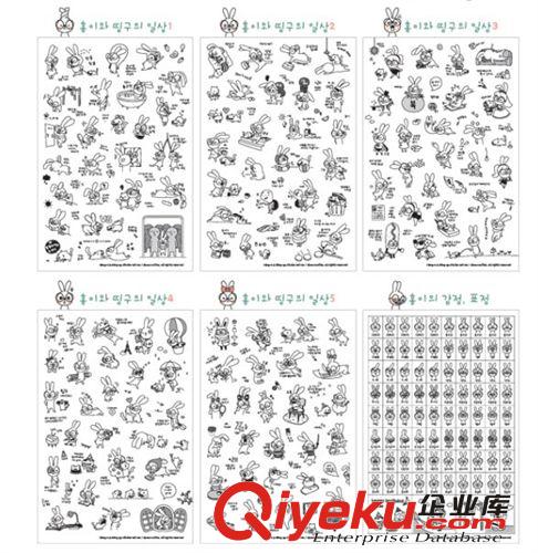 YST-1046 韓國貼紙 可愛小兔套裝PVC卡通手機(jī)裝飾貼紙(6張)  批發(fā)原始圖片2