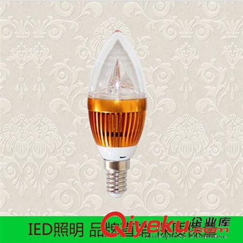 【IED照明】E14 LED金色尖泡 水晶燈蠟燭燈專用LED光源3W暖光