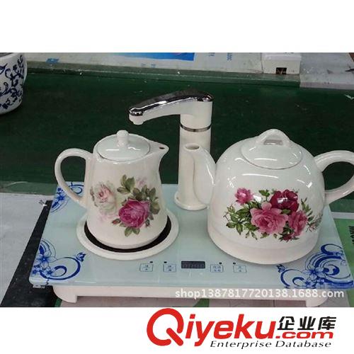 批發陶瓷電熱水壺  變色牡丹熱水壺 陶瓷套裝電熱水壺 燒水壺