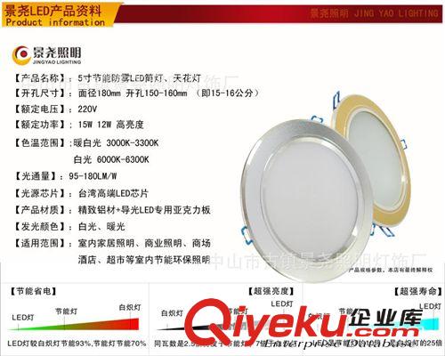 超市商場LED筒燈12W15W防霧筒燈5寸節能天花筒燈射燈開孔150-160原始圖片3