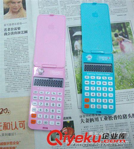 可愛 hello kitty貓頭計算機 翻蓋式 kitty掌上太陽能計算器原始圖片2