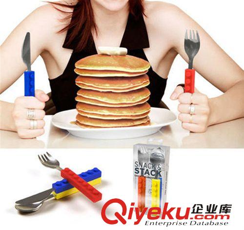 好格極 積木硅膠餐具 創(chuàng)意家居用品 不銹鋼兒童餐具套裝 可疊加原始圖片2