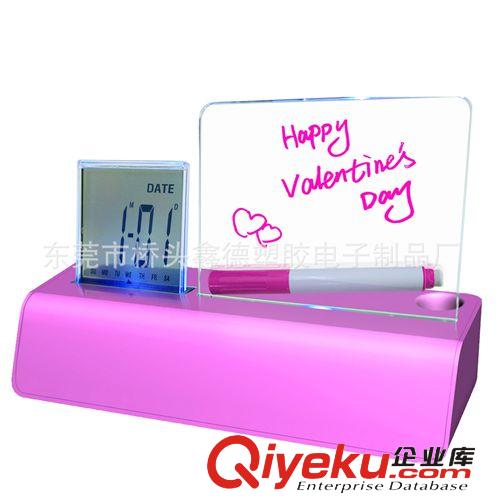 LED透明電子鐘熒光留言板鬧鐘！手寫板留言鐘，水能鐘萬年歷！