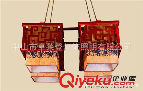 廠家直銷中式吊燈實木客廳酒店大堂茶樓4頭吊燈木藝羊皮燈具燈飾原始圖片2