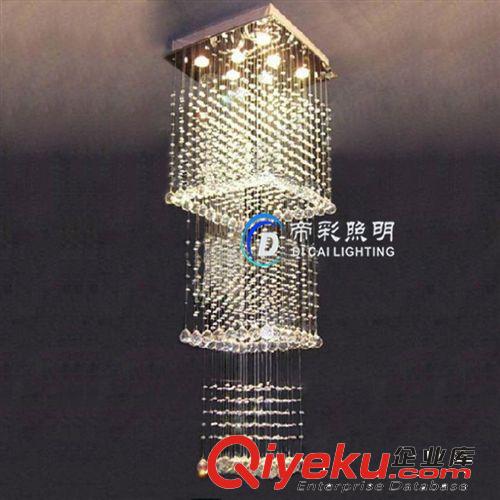 中山照明廠家簡約正方形復(fù)式樓梯燈別墅現(xiàn)代水晶吊燈酒店工程燈具