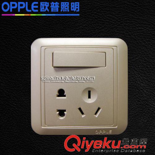 歐普照明zp開關(guān)插座鋼板面板P03系列琉璃金P031095A一開單+五孔原始圖片2
