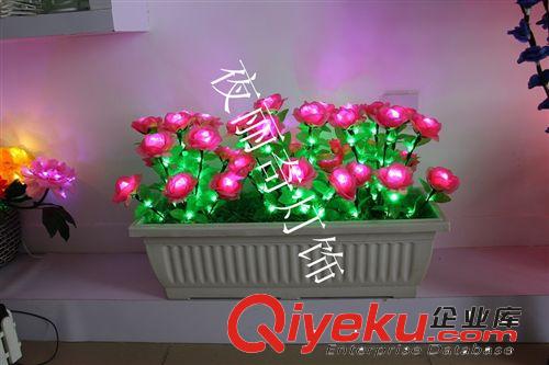 LED條盆仿真花燈 多彩玫瑰  條盆臺燈 兩件起批 裝飾擺件