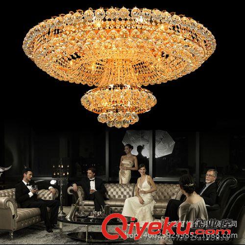 奢華gd金色水晶燈客廳燈酒店大堂會(huì)議圓形燈led吸頂臥室燈具