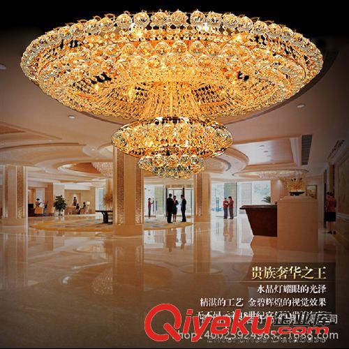 {dj0}豪華酒店大堂大廳客廳LED水晶吸頂燈金色雙層圓形水晶燈批發(fā)原始圖片2