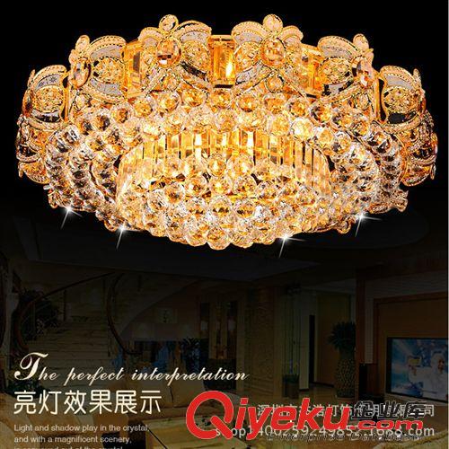 奢華gd金色水晶燈客廳燈酒店大堂會(huì)議圓形燈led吸頂臥室燈具