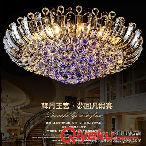 批發LED現代簡約金色水晶燈圓形客廳臥室酒店水晶吸頂聚寶盆燈具