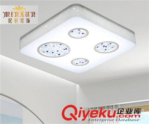 爆款LED水晶吸頂燈客廳燈長方形臥室燈 優質木材邊框精美印花圖案
