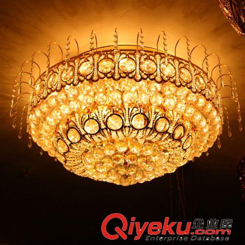 金黃色水晶燈 居家客廳 臥室吸頂燈圓形 電動旋轉(zhuǎn)燈具七彩LED燈飾原始圖片3