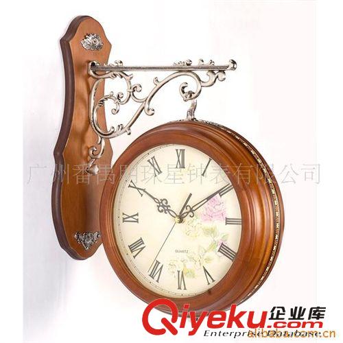 供應(yīng)gd禮品鐘 鐵藝木制雙面掛鐘PW919原始圖片3