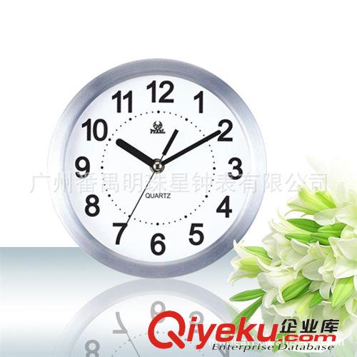 供應(yīng)明珠星掛鐘時(shí)尚簡(jiǎn)約超靜音銀色金屬圓形掛鐘PW042原始圖片3