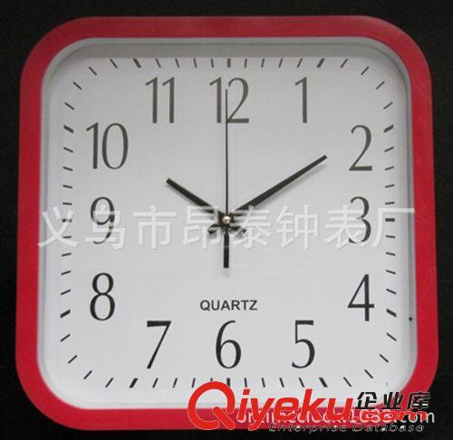 廣告促銷掛鐘 方形石英掛鐘 白黃紅色邊框 可定做顏色和鐘面