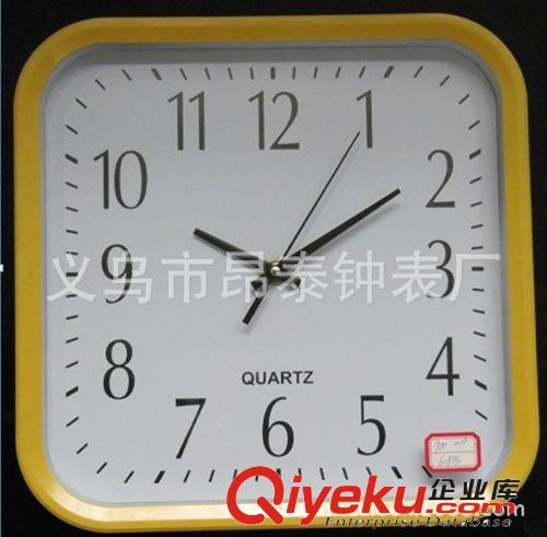 廣告促銷掛鐘 方形石英掛鐘 白黃紅色邊框 可定做顏色和鐘面