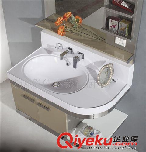 廠家直營新款玉石盆大理石臺面不銹鋼浴室柜帶LED鏡燈 燈冒 鏡柜原始圖片2