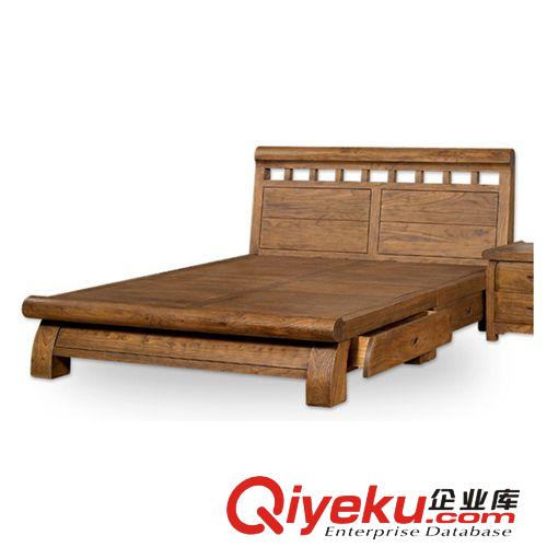 【韓國品牌】臥室 雙人床 實木家具 帶儲物抽屜床 實木床 榆木床原始圖片2