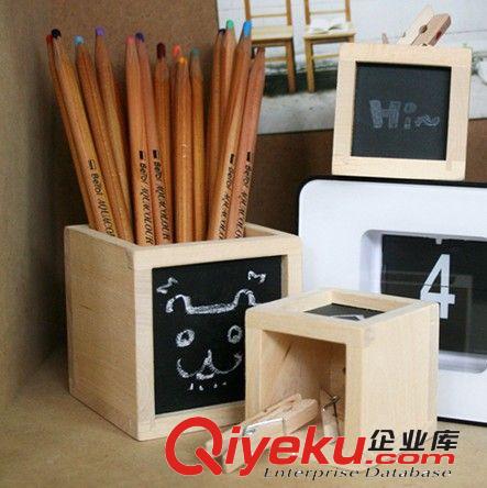 樂扣?可愛原木方形小黑板筆筒 可寫留言/可做花盆哦5cm