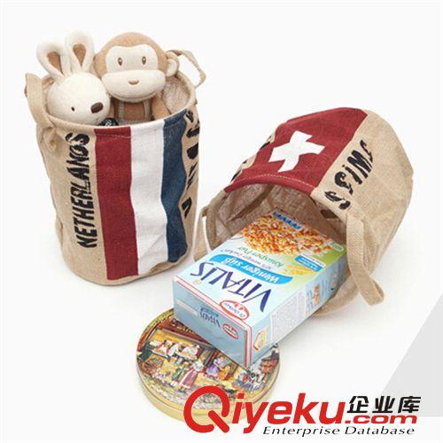 國旗收納籃臟衣籃收納桶 簡約居家收納箱 麻質(zhì)國旗收納袋（高款）原始圖片3