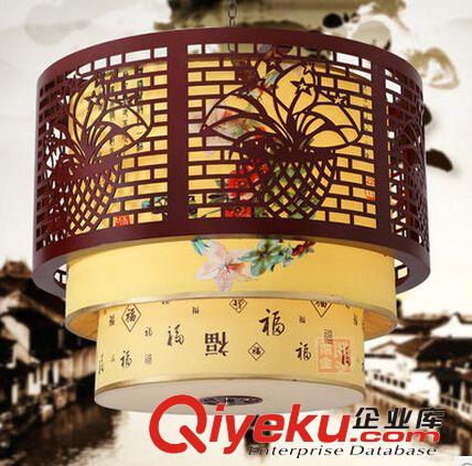 紫金閣仿古燈三層圓形木藝雕刻羊皮吊燈茶樓大廳包廂燈具9924