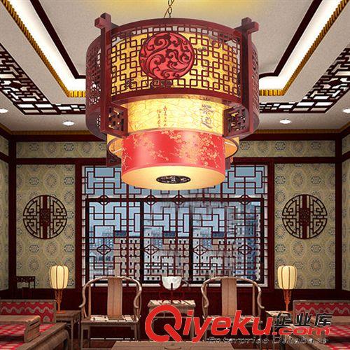 紫金閣經(jīng)典中式燈具 木藝羊皮燈三層吊燈 客廳茶室酒樓燈飾8659B原始圖片2