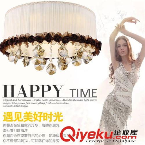 名發燈飾室燈 溫馨浪漫布藝臥室水晶燈具 圓形led吸頂燈飾原始圖片2