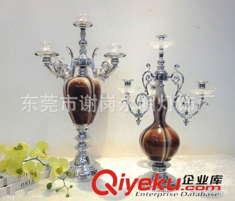 歐式現(xiàn)代咖啡色陶瓷水晶裝飾燭臺 酒店樣品房展廳gd4頭5頭燭臺