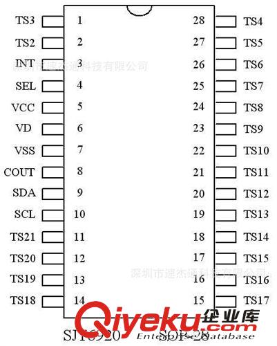 20鍵電容式觸摸感應芯片 SJT6920  防水IC 抗干擾IC