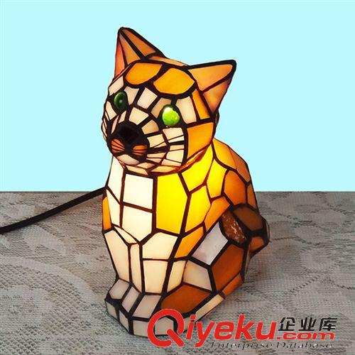蒂芙尼夜燈 蒂凡尼小貓小夜燈 彩色玻璃臺燈 兒童房燈具 動(dòng)物小燈原始圖片2