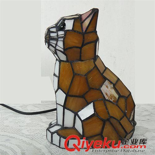 蒂芙尼夜燈 蒂凡尼小貓小夜燈 彩色玻璃臺燈 兒童房燈具 動(dòng)物小燈原始圖片3