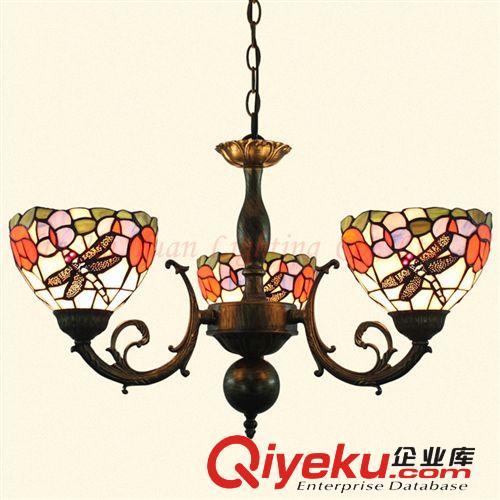 蒂凡尼歐式田園創(chuàng)意3頭蜻蜓藝術(shù)玻璃燈餐廳客廳臥室60CM鐵藝吊燈原始圖片2
