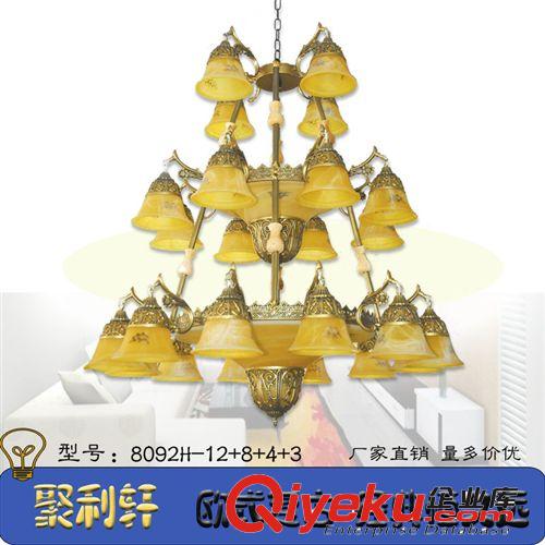 廠家直銷8頭歐式客廳仿古銅吊燈 黃色燈罩復(fù)古風(fēng)工程照明燈具